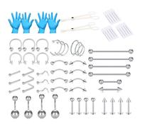 LAURITAMI Ganzkörper Piercing Set, Verschiedene Größen 14G 16G 20G Edelstahl Nasenpiercing Piercing Nasen Septum Augenbrauen Lippen Zungen Knorpel Bauchnabelpiercing Piercing-Schmuckset