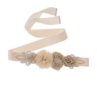 Lauthen.S Bandgürtel mit Blumen, Perlen und Strass, für Hochzeitskleid oder Babyparty, kaki, Einheitsgröße