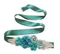 Lauthen.S Gürtel mit Blumen, Perlen und Strasssteinen, für Brautkleid oder Babyparty, Teal, Einheitsgröße