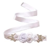 Lauthen.S Gürtel mit Blumen, Perlen und Strasssteinen, für Brautkleid oder Babyparty, Weiß, Einheitsgröße