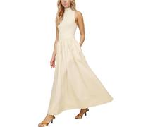 Lauweion Damen Ärmelloses Rollkragen-Maxikleid Patchwork Casual Solid Flowy Mock Neck Langes Kleid mit Taschen, Aprikose, Klein