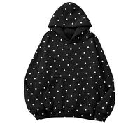 Lauweion Damen-Kapuzenpullover, einfarbig, Fleece, Buchstaben, lockerer Schnitt, Lange Ärmel, Kängurutasche, überschnittene Schultern, Schwarz mit Z-Punkten, S