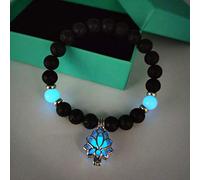 Lavastein Armband, Fluoreszenz Lotus Anhänger Natürliche Vulkangestein Leuchtende Perlen Armreif, Handgefertigte Yoga Elastische Manschette Unisex Armband Schmuck Festival Paar Geschenk Der Freunds