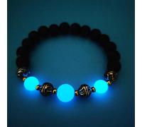 Lavastein Armband, Fluoreszenz Perlen Mode Natürliche Vulkangestein Yoga Leuchtende Armreif, Elastische Manschette Mit Rollrand Unisex Armband Schmuck Festival Paar Geschenk Der Freundschaft Blau