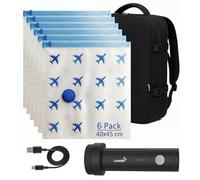 Lavatelli Reise Vakuum Set mit kabelloser USB-C Pumpe & 6 Vakuumbeuteln 40x45 cm, Handgepäck Organizer für 40x30x20 Rucksack, platzsparendes Koffer Set, kompakt & leistungsstark