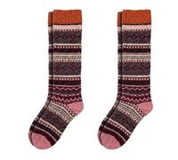 lavendel Damen Kniestrümpfe 2er Pack - Warme Wollsocken mit Norwegermuster - Winter Skisocken Größe 36-40 - Bunte Fair Isle Stricksocken - 2x Orange