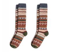 lavendel Damen Kniestrümpfe 2er Pack - Warme Wollsocken mit Norwegermuster - Winter Skisocken Größe 36-40 - Bunte Fair Isle Stricksocken - 2x Blau