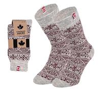 lavendel Wollsocken Kanada-Stil - 70% Wolle Winterstrümpfe Unisex | Norwegermuster Thermosocken Dick & Warm | Kuschelsocken für Damen & Herren - Rot - 43-46