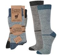 lavendel Wollsocken Merino Alpaka 2 Paar - Warme Wintersocken Gestreift Atmungsaktiv Feuchtigkeitsregulierend - Damen Herren Winter Socken - Anthrazit&Blau - 35-38