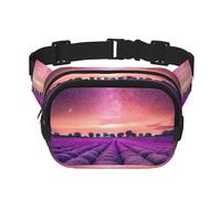 Lavender Fields Quadratische doppellagige Hüfttasche, Gürteltasche mit verstellbarem Riemen, Laufen, Reisen, Wandern, Schwarz , Einheitsgröße