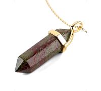 LAVISA Obelisk Edelsteinkette Gold, Anhänger, echte Kristall kette, Halskette, Rosenquarz, Amethyst, Naturstein - 55 + 5 cm (Drachenblut Jaspis)