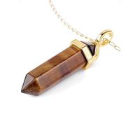 LAVISA Obelisk Edelsteinkette Gold, Anhänger, echte Kristall kette, Halskette, Rosenquarz, Amethyst, Naturstein - 55 + 5 cm (Tigerauge)