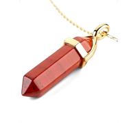 LAVISA Obelisk Edelsteinkette Gold, Anhänger, echte Kristall kette, Halskette, Rosenquarz, Amethyst, Naturstein - 55 + 5 cm (Roter Jaspis)