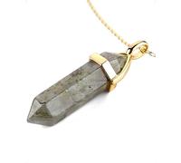 LAVISA Obelisk Edelsteinkette Gold, Anhänger, echte Kristall kette, Halskette, Rosenquarz, Amethyst, Naturstein - 55 + 5 cm (Labradorit)
