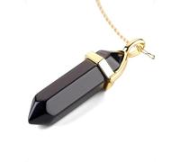 LAVISA Obelisk Halskette Gold - Luxuriöse Edelsteinkette, Anhänger, Halskette, intensive Farben, Rosenquarz, Amethyst, Kette - 55 + 5 cm (Schwarzer Obsidian)