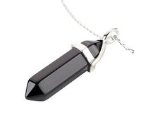 LAVISA Obelisk Halskette - Luxuriöse Edelsteinkette, Anhänger, Halskette, intensive Farben, Rosenquarz, Amethyst, Kette (Obsidian) - 55 + 5 cm