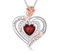 LAVUMO Halskette Damen Silber 925 Echt/Messing Doppel Herz Rose Blume Geburtsstein Halsketten Geburtstag Valentinstag Weihnachten Schmuck Geschenke Frauen（Messing-01-Januar,Messing