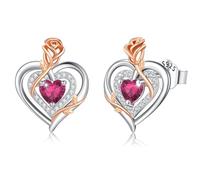 LAVUMO Ohrringe Silber 925, Hypoallergene Rosen Herz Ohrringe Damen,5A Zirkon Geburtsstein Schmuck Ideal Geschenke für Frauen Frau Mutter Weihnachten Valentinstag Geburtstag Muttertag Jubiläums