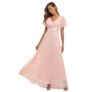 Lawawa Chiffon Ballkleid Damen Festkleid Elegantes Abendkleid Brautjungfer A-Linie Chiffon V Ausschnitt Brautjungfernkleid Elegant Lang Ballkleid