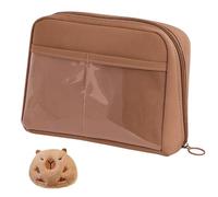 Lawnrden Bleistiftbox, Capybara Bleistiftbeutel mit 12 Fächern Brown Canvas & PVC Kawaii Hülle mit reibungslosen Zipper & Capybara Puppe niedliche Koffer für Schulbedarf Desk Zubehör