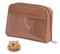 Lawnrden Niedliche Capybara -Bleistiftkoffer mit 12 Fächern Brown Canvas & PVC Kawaii Bleistiftkoffer mit reibungslosen Zipper & Capybara Puppe niedlich für Schulbedarfschützer Deskaccessoires