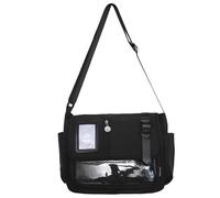 Lawnrden Süße Messenger-Tasche|Japanische Schultasche Kawaii Umhängetasche Nylon Schwarz Ita mit Pin-Display-Tasche Verstellbarer Riemen Große Kapazität Ita-Geldbörse für Gilrs-Frauen