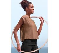 Layershirt LASCANA ACTIVE, Damen, Gr. L (44/46), braun (camel, schwarz), Obermaterial: 66% Polyester, 29% Viskose, 5% Elasthan, unifarben, bequem hüftlang, Rundhals, Shirts, 2 in 1 T-Shirt im Layer-De