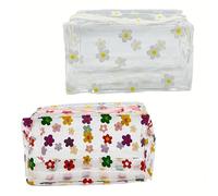 LAYXLDZ Transparente Kosmetiktasche mit niedlichem Cartoon-Blumenmotiv, wasserdicht, tragbar, für Reisen, wasserdichte Aufbewahrungstasche für Toilettenartikel (bunte Blumen und Gänseblümchen), 2