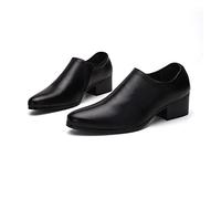 LAZIRO Frühling Herren Lederschuhe Reißverschluss Spitze Lederschuhe Herren Hochhackige 8CM Rindsleder Atmungsaktive Herrenschuhe Zur Erhöhung 6cm Hochzeitsschuhe (Color : Black [8 cm Taller], Size