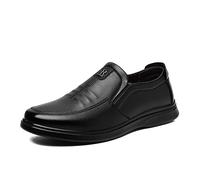 LAZIRO Herren Casual Lederschuhe Runde Zehe Flacher Absatz Jugendtrend Business Herren Singles Schuhe Weiches Leder Weicher Boden Tägliche Herrenschuhe (Color : Noir, Size : 38 EU)