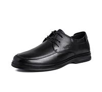 LAZIRO Herrenschuhe Extra Große Größe 45 46 47 Schnürschuhe Mit Runder Spitze Business Casual Lederschuhe Herren Flache Schuhe (Color : Noir, Size : 45 EU)