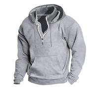 MäNner Herbst Und Winter Feste Farbe Mode Mit Kapuze 1/4 Zip Pullover LäSsig Stehkragen Jacke Lose Sport Pullover