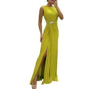 LAZIRO Women's Sommer Rundhalsausschnitt Farbe Plissiert Split Casual Kleider äRmellose Mode Kleider Abendkleider Frauen