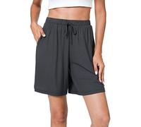LazyCozy Damen Pyjama-Shorts, weiche Schlafshorts, lässige Bermuda-Shorts mit Taschen, Pyjamahose, grau dunkel, Large