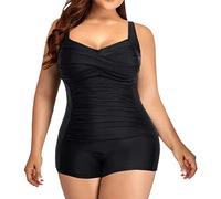 Lazzboy Badeanzug Damen Bauchweg Große Größe Push Up Badeanzug Für Mollige Bademode Mit Rüschen Swimming Suits Badeanzüge Einteilige Swimsuit Plus Size Badebekleidung S-6XL (Schwarz,6XL)