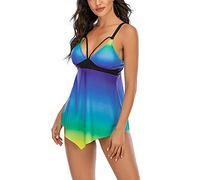 Lazzboy Badeanzug Frauen Sexy überbackene Tankini Bikini Beachwear Bademode Damen Swimsuit Push Up Neckholder V-Ausschnitt Strandmode Monokini Schwimmanzug Strandbikini (Regenbogen,5XL)