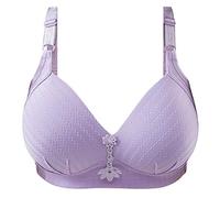 Lazzboy BH Damen Push Up Frauen Gestreifter Draht Kostenlose Unterwäsche Alltagsunterwäsche Blumen Bralette Ohne Bügel Komfort Bustier Mit Abnehmbare Gepolstert Cup (Lila,L)