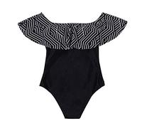 Lazzboy Bikini Damen Badeanzug Schulter Rüschen Mit Bademode Frauen Bauchkontrolle Strandkleidung Einteiliger Für Beachwear Badebekleidung Push Up Monokini Bathing(Schwarz,XL)