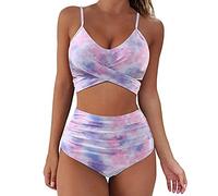 Lazzboy Bikini Damen High Waist Frauen Sexy Bikini-Set Mit Leopardenmuster Push-up Badeanzug Hoher Taille Set Push Up Cut Bademode Monokini Sportlich Zweiteiliger Strandbikini (Lila,M)