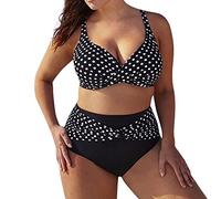 Lazzboy Bikini Für Mollige Damen Plus Size Hohe Taille Set Badeanzug Monokini Frauen Punkte Sets Zweiteilige Badeanzüge Strandanzug S-5XL(Schwarz,2XL)