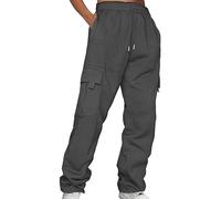 Lazzboy Cargohose Damen Baggy Einfarbig Weite Hose Hip Hop Jogginghose Streetwear Freizeithose Mit Gummizug Oversized Vintage Weites Bein Sweathose Cargo Lange Hosen (Dunkelgrau,5XL)