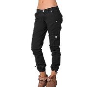Lazzboy Cargohose Damen Baggy Stoffhose Elegant Leinenhose Weite Beine Hosen Loose Jogginghose Palazzo Hose Winter Sporthose Große Größen Freizeithose Lang Mit Seitentasche (Schwarz,4XL)