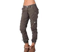 Lazzboy Cargohose Damen Baggy Stoffhose Elegant Leinenhose Weite Beine Hosen Loose Jogginghose Palazzo Hose Winter Sporthose Große Größen Freizeithose Lang Mit Seitentasche (Khaki,3XL)
