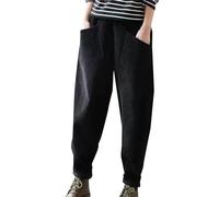 Lazzboy Cordhose Für Damen Lässig Hohe Taille Gerades Bein Lockere Hose Mit Tasche Gerade Geschnittene Corduroy Solid Slim Fit Wide Leg Pants Straight Casual Baggy Taschen (Schwarz,4XL)
