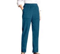 Lazzboy Cordhosen Für Damen High Waist Elastische Taille Tapered Hose Corduroy Hosen Mit Taschen Gerade Geschnittene Cordhose Solid Slim Fit Hohe Wide Leg Pants Straight Baggy (Marine,M)