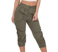Lazzboy Damen 3/4 Länge Haremshose Blumenmuster Pumphose Ballonhose Capri Sommerhose Yogahosen Aladinhose Hose Beam Foot Pants Pocket Loose Shorts(Grün,3XL)