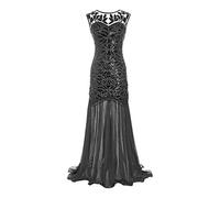Lazzboy Damen Abendkleid 20er Jahre Kleid Pailletten Maxi Langes Ballkleid(Grau,L)