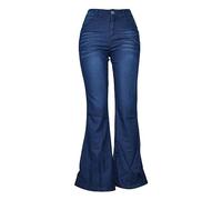 Lazzboy Damen Jeans Mit Hohem Bund Elastischem Bein Und Weitem Hose Taschen High Waist Jeanshose Hüftheben Denim Straight Jeanshosen Weich Pants Freizeithose Locker Lang (Blau,4XL)