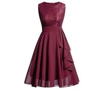 Lazzboy Damen Kleid Sommer Elegant Kleider Spitzenkleid Knielang Festlich Hochzeit Partykleid Rockabilly Retro Cocktailkleid Sommerkleid Ärmellos Großes Pendel Lose Langes Dress(Rot,S)
