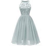 Lazzboy Damen Kleid Sommer Elegant Kleider Spitzenkleid Knielang Festlich Hochzeit Partykleid Rockabilly Retro Cocktailkleid Sommerkleid Ärmellos Großes Lose Langes Dress (S-Grau,2XL)